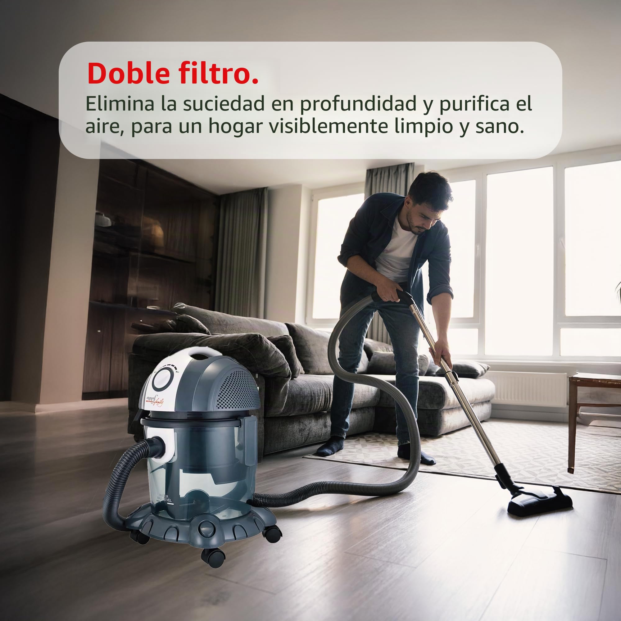 Melchioni Family | MR Bin G Aspirador de Trineo, Filtro de Agua, Aspirador de Bidón 1200W de Potencia, Función Blow Off, Capacidad del Depósito 15 L de Polvo y 10 L de Líquidos