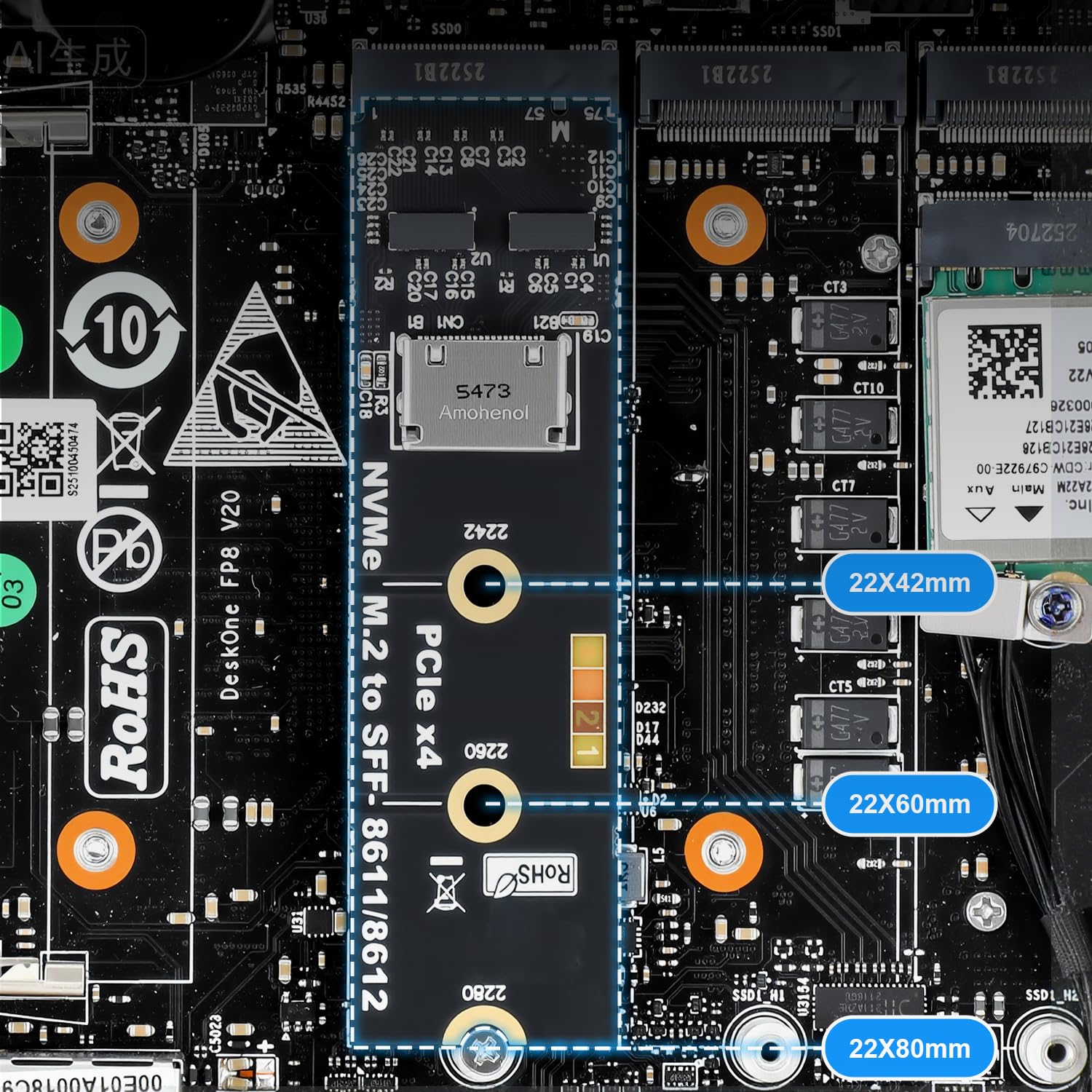 RGEEK Adattatore M.2 NVME a OCuLink SFF-8612, PCIe 5.0 x4 128Gbps a OCuLink | SFF-8611 4i Host Adapter con ReDriver, per eGPU GPU Schede Grafiche Esterne e M.2 NGFF SSD 2280 2260 2242