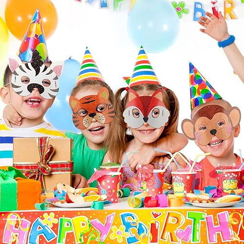 Miniatura 2 de 48 máscaras de animales de safari para niños, para fiesta del bosque, máscaras de papel para niños, temática de safari en la selva, fiesta de