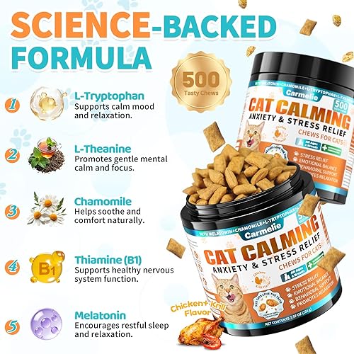 Miniatura 4 de Golosinas calmantes para gatos, 500 golosinas calmantes crujientes y cremosas con melatonina, manzanilla para gatos, alivio del estrés y la