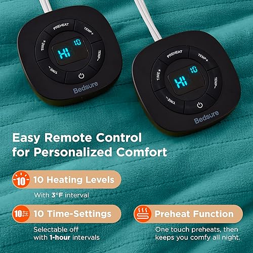 Vista 12 de Bedsure - Manta eléctrica tamaño matrimonial; térmica, de franela suave, calentamiento rápido, 10 ajustes de tiempo y 6 ajustes de calor; regalo 01