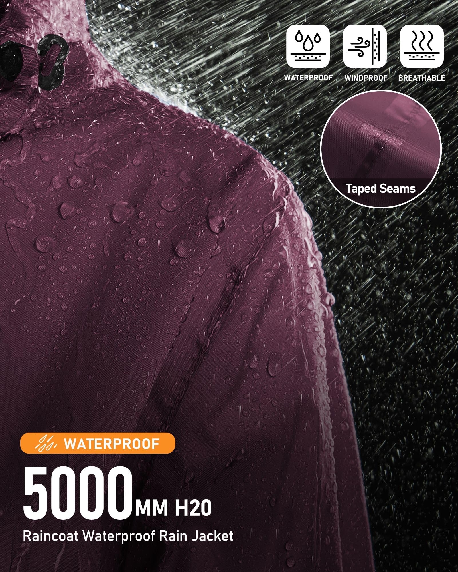 Outdoor Ventures Chubasquero para mujer, resistente al agua, cortavientos, chaqueta ligera de entretiempo con capucha, chaqueta de ciclismo y exterior