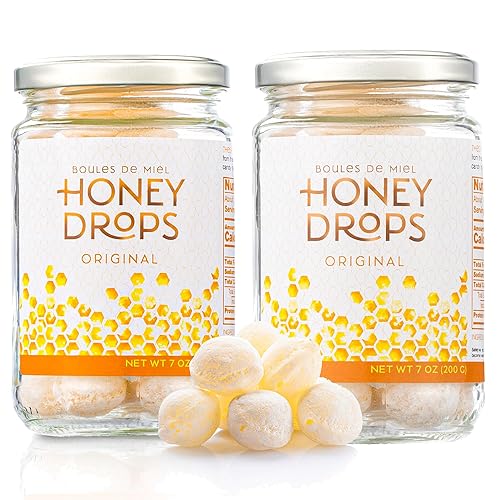 Gourmanity Honey Drops - Tarro de 7 onzas, paquete de 2 unidades Caramelo europeo gourmet Caramelo duro relleno de miel Delicioso caramelo de