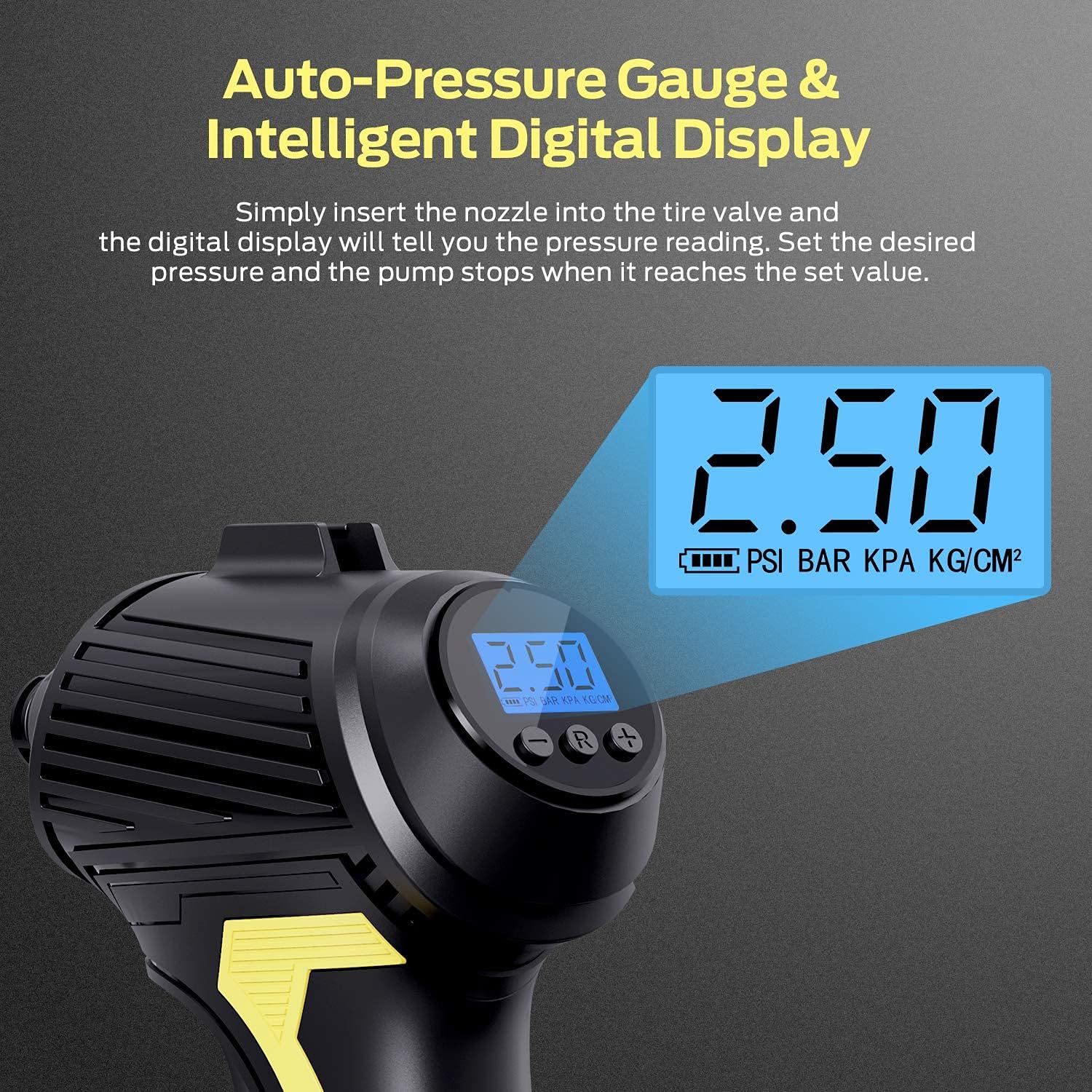 Dr.meter Cordless Tire Inflator, Handheld 120W Rechargeable Air Compressor with 150PSI, Powered by 2000mah Li-ion Battery with USB Power Cord, Digital Pressure Gauge for Cars/Motorcycle/Bicycle