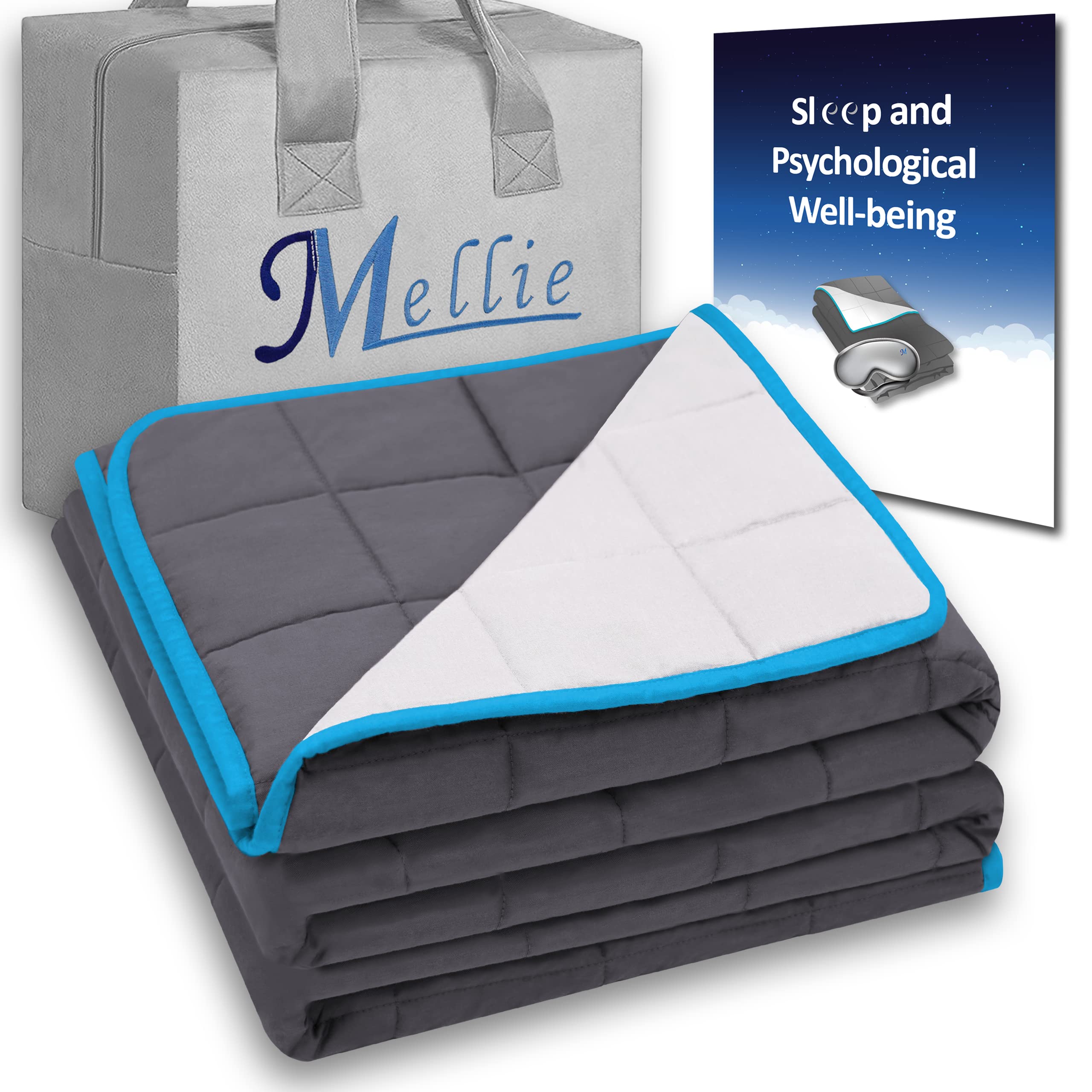 Mellie Luxury Single Size Weighted Blanket 5.5kg for Adults & Teens – Stress, Insomnia & Anxiety Relief – 120 x 180cm – Includes Travel Bag – Grey/White – No Covers
