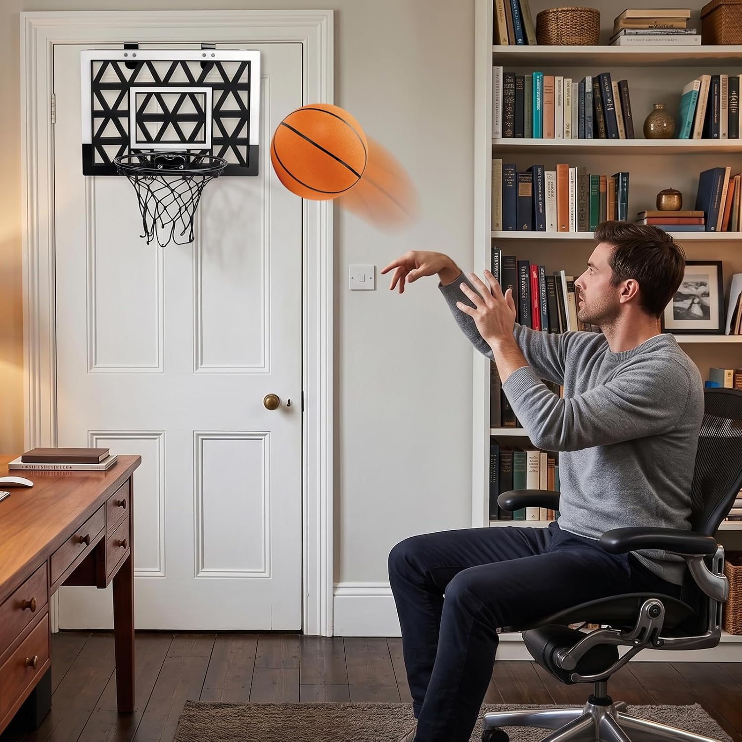 Over The Door Basketball Hoop Indoor with Noise Dampening Soft Backboard，1 Quiet Foam Ball，Premium Silent Basketball Hoop，Mini Hoops for Indoor Basketball Game