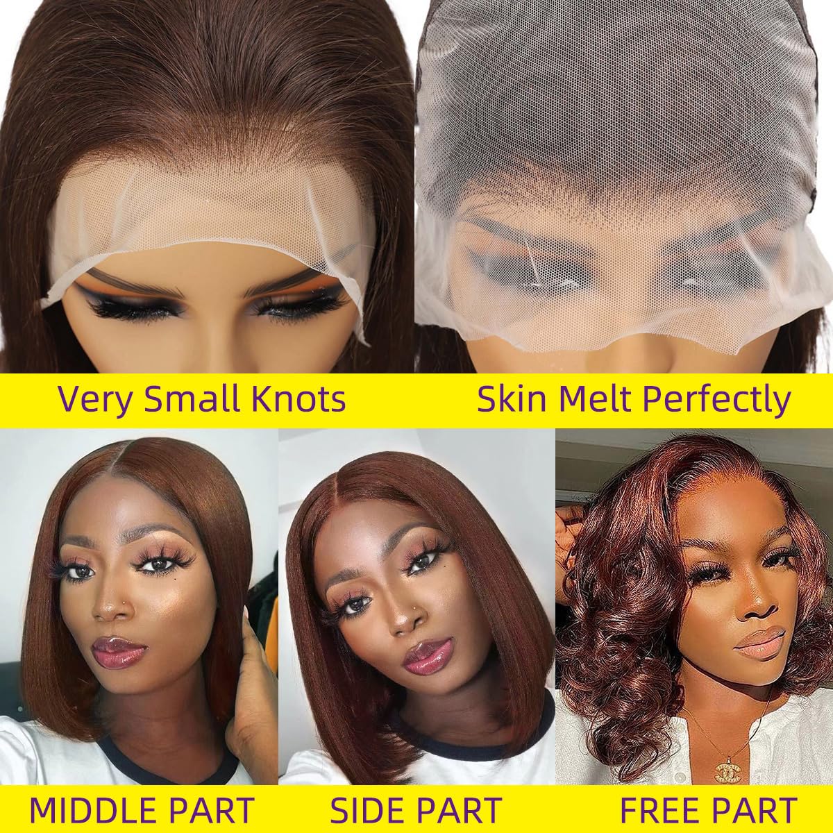 Chocolate Brown Short Bob Human Hair Wigs Pre Colored #4 Lace Frontal Wig Pre Plucked 13x4 Transparent Lace Front Human Hair Wigs (Chocolate Brown, 14 inch)