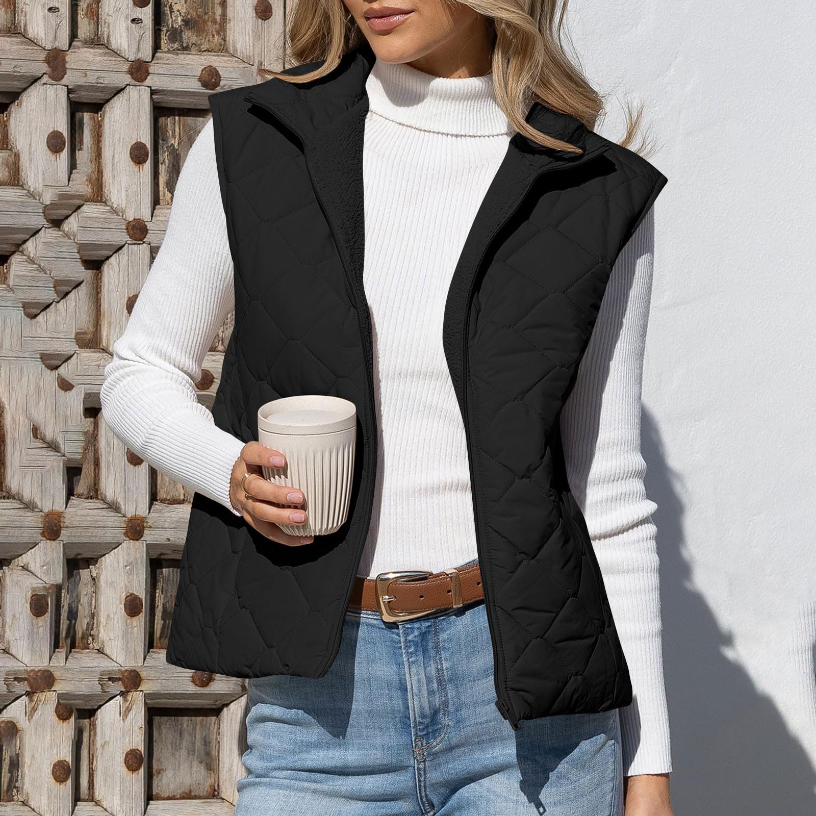 Gilet Femme Sans Manche Doublure Polaire Manteau Femme Hiver Chic Veste De Saison Avec Poche Zippé Doudoune Matelassé Sans Manches Blouson Couleur Unie Loisirs Manteaux Polaire Chaud 2025