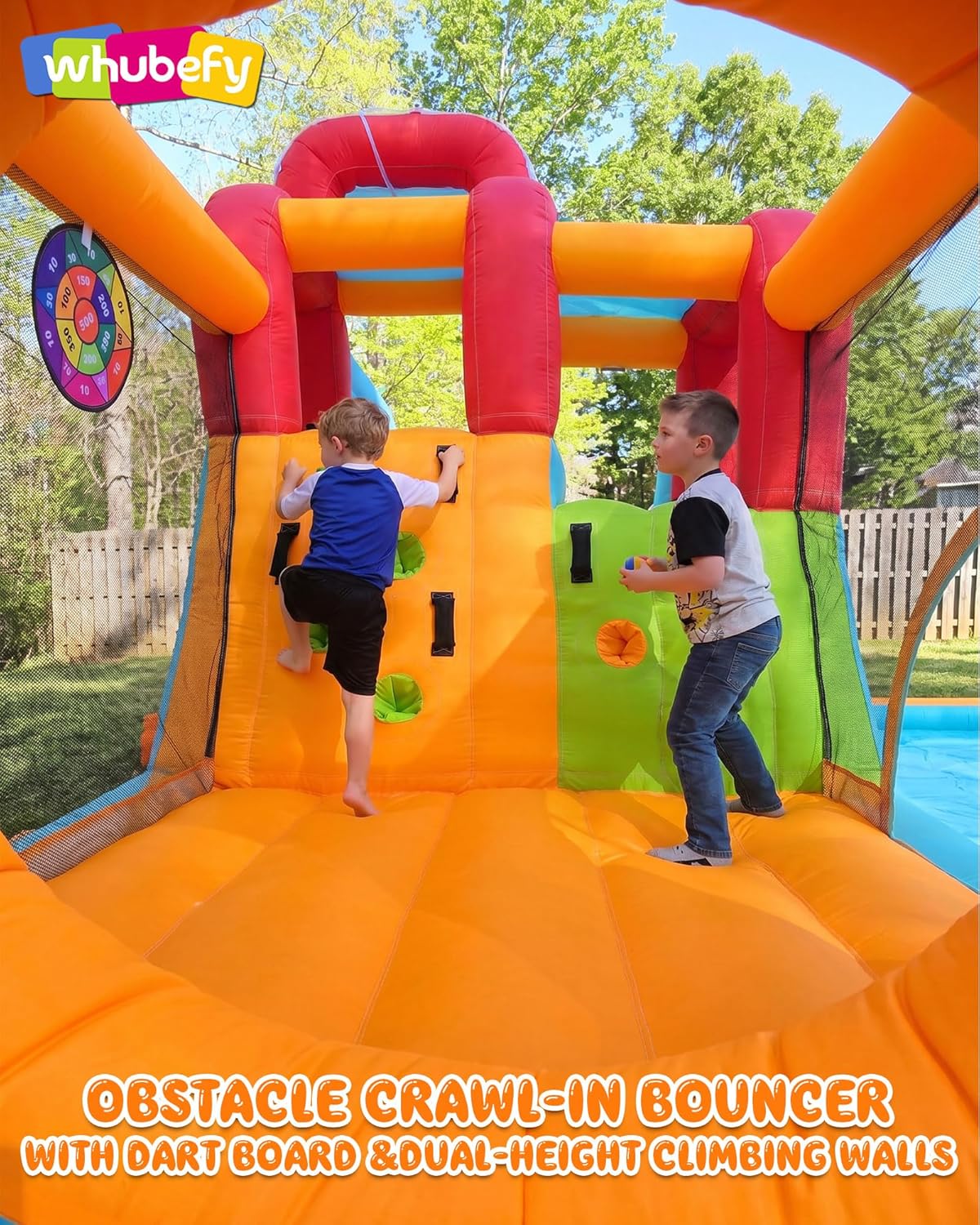 Whubefy 21.7x17.3 ft Inflatable Water Slide Bounce House for Kids Backyard 29-in-1 Giant Blow Up Double Slides Water Park, Splash Pool with Volleyball Net, Shaded Pretend Play Station Obstacle Course thumbnail