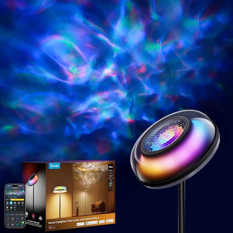 Lámpara de pie Uplighter con efecto nebulosa, proyector para salón | Lámpara de pie de luz blanca cálida y fría de tres zonas, iluminación de nebulosa dinámica DIY, Compatible con SmartThings, Alexa y Matter