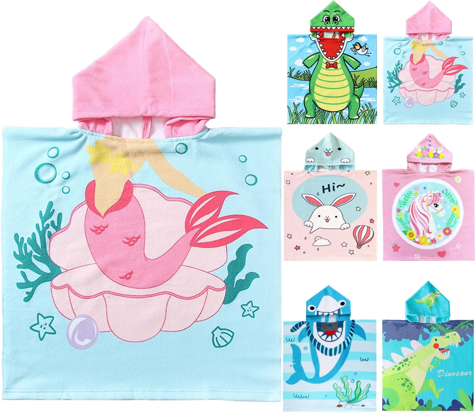 NovForth Kids Beach Towel for Boys Girls, Mermaid Hooded Bath Towel Wrap, Toddler Pool Towel with Hood