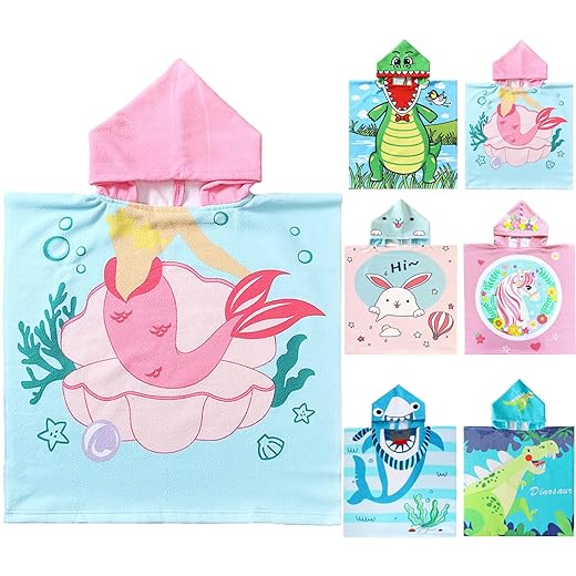 NovForth Kids Beach Towel for Boys Girls, Mermaid Hooded Bath Towel Wrap, Toddler Pool Towel with Hood