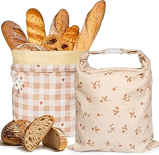 Beeswax Bread Bags for Sourdough, 2 pcs Reusable Beeswax Bread Bags for Homemade Sourdough, XL Cotton and Linen Food Storage Bag for Picnics, Pantry, Long-Lasting Freshness (Rose+Checkered Pattern)