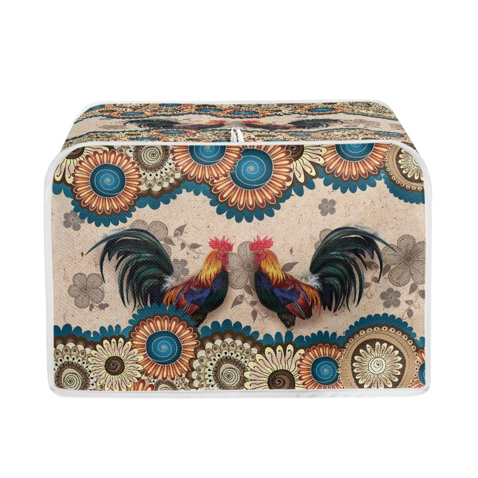 Talayituse Boho Mandala Print 2 Slice Toaster Covers Dust Protection Rooster Chicken Design Bread Maker Covers Toaster Oven Cloth Cover Kitchen Accessories Washable Appliance Cover