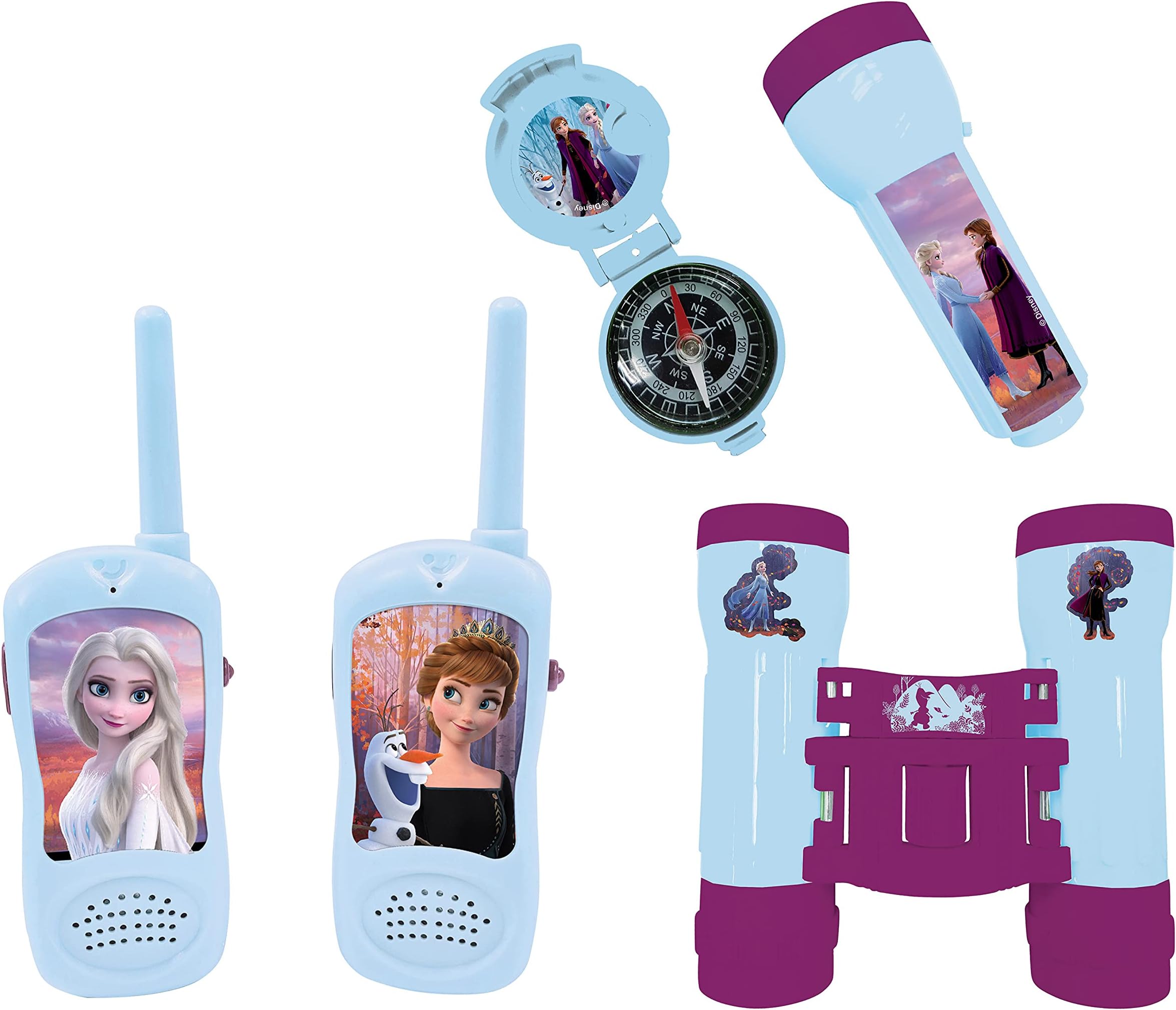 LEXIBOOK, Frozen, Adventurer Set for Children, Walkie-Talkies 120m, Binoculars, Compass, Torchlight, Blue/purple, RPTW12FZ