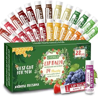 Yopela 28-Pack Natural Lip Balm Bulk: Vitamin E & Coconut Oil, 14 Flavors, Moisturizing for Dry Chapped Lips, Non-GMO Gift