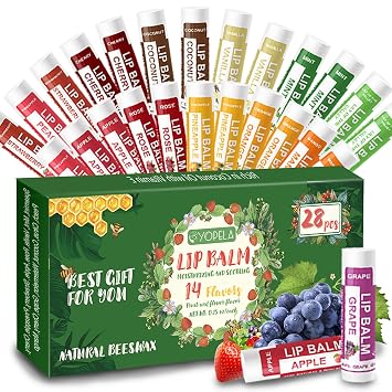 Yopela 28 Pack Lip Balm Bulk & 60pcs Organza Gift Bags Natural Lip balm with Vitamin E and Coconut Oil, Moisturizing, Soothing, and Repairing Dry and Chapped Lips