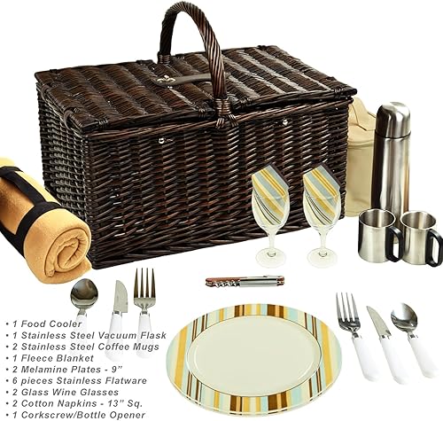 Miniatura 9 de Picnic at Ascot Surrey Willow Cesta de picnic con servicio para 2 personas con manta y juego de café, diseñada, montada y aprobada de calidad