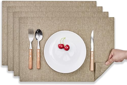 Mebakuk Juego de 4 manteles individuales de tela, lavables a máquina, estilo lino, gruesos, resistentes al calor y fáciles de limpiar, manteles de Mebakuk Juego de 4 manteles individuales de tela, lavables a máquina, estilo lino, gruesos, resistentes al calor y fáciles de limpiar, manteles de
