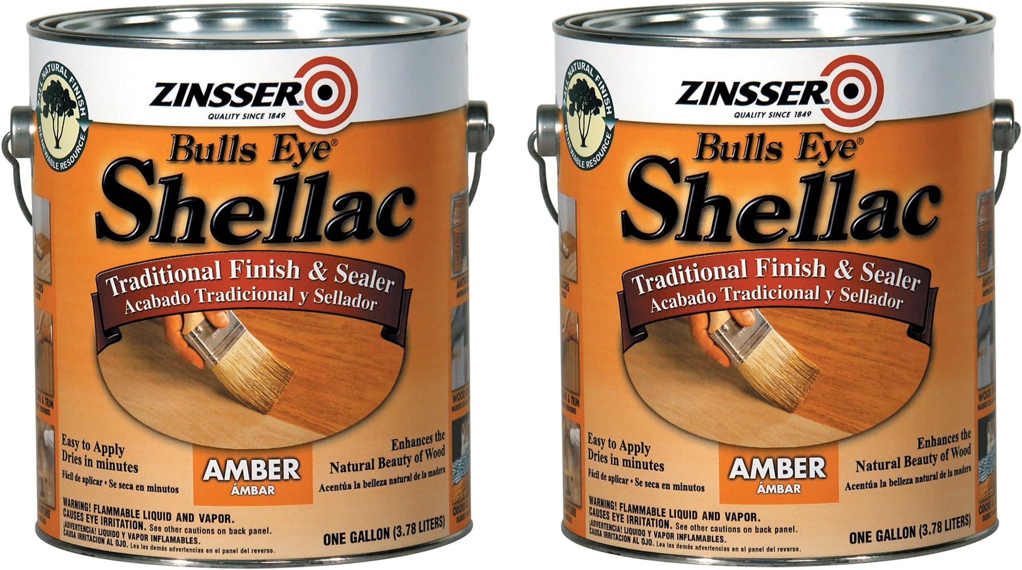Zinsser 701-2PK Bulls Eye Shellac Traditional Finish & Sealer, Gallon, Amber, 2 Pack