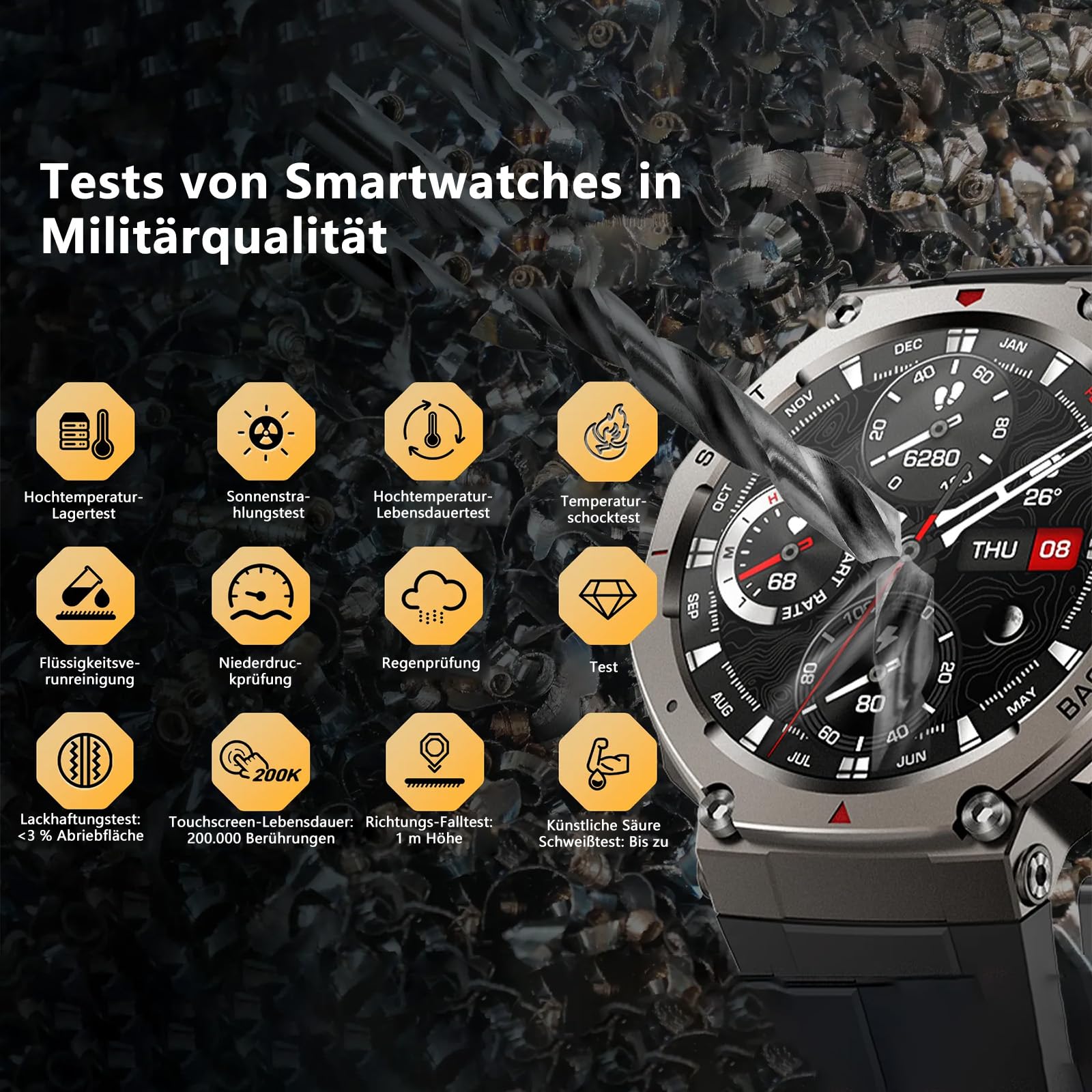 Reiteag Sekoda GPS Smartwatch – Dualband GPS & 6 Satelliten, 170+ Fitness- & Gesundheitsdaten, 15 Tage Akku, Herzfrequenz & SPO₂, wasserdicht, Bluetooth 5.3 (Schwarz)