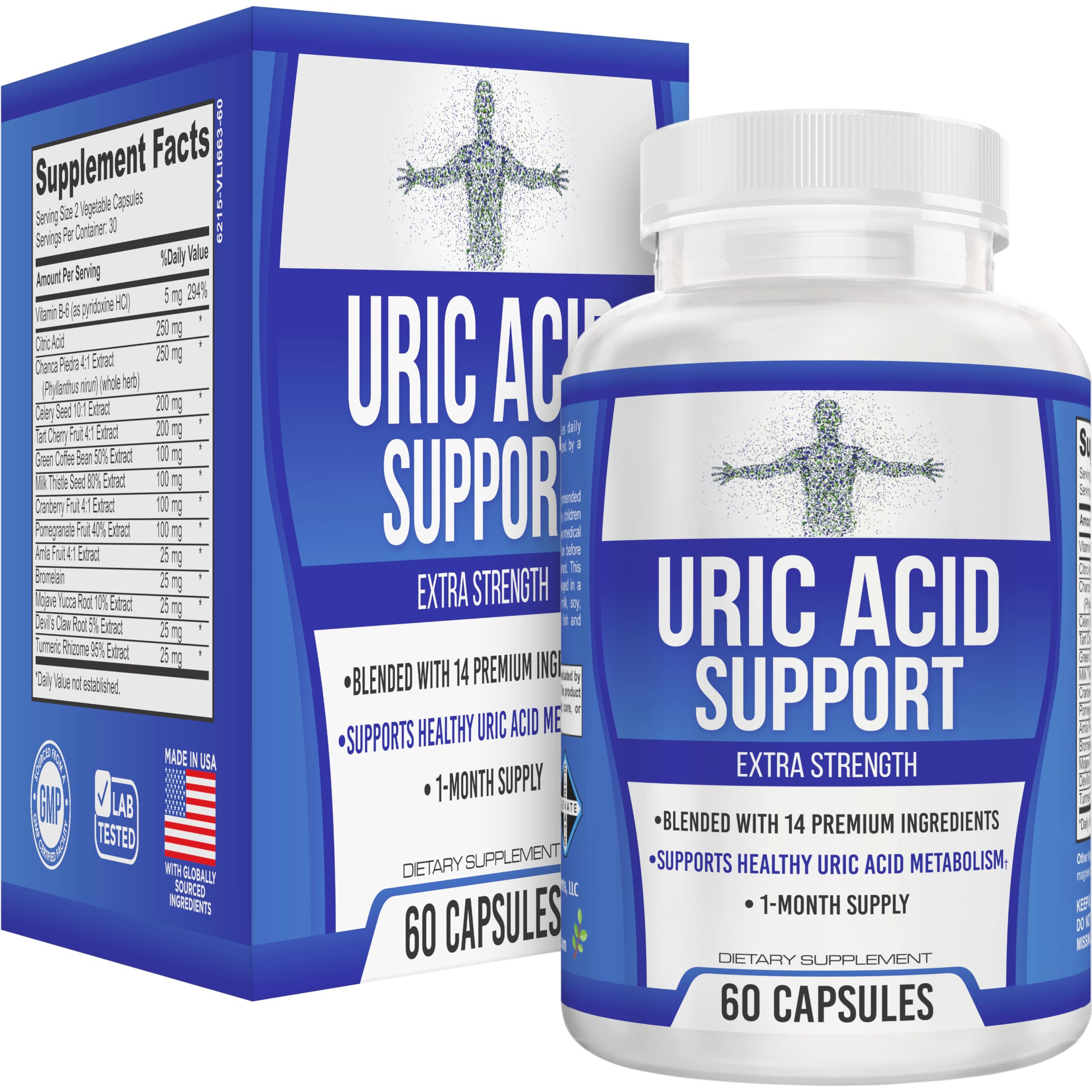 14-in-1 Uric Acid Support Supplement (Herbal Extract Formula) | Uric Acid Supplements | Daily Balance & Comfort Support | Uric Acid Formula for Men & Women | 60 Capsules