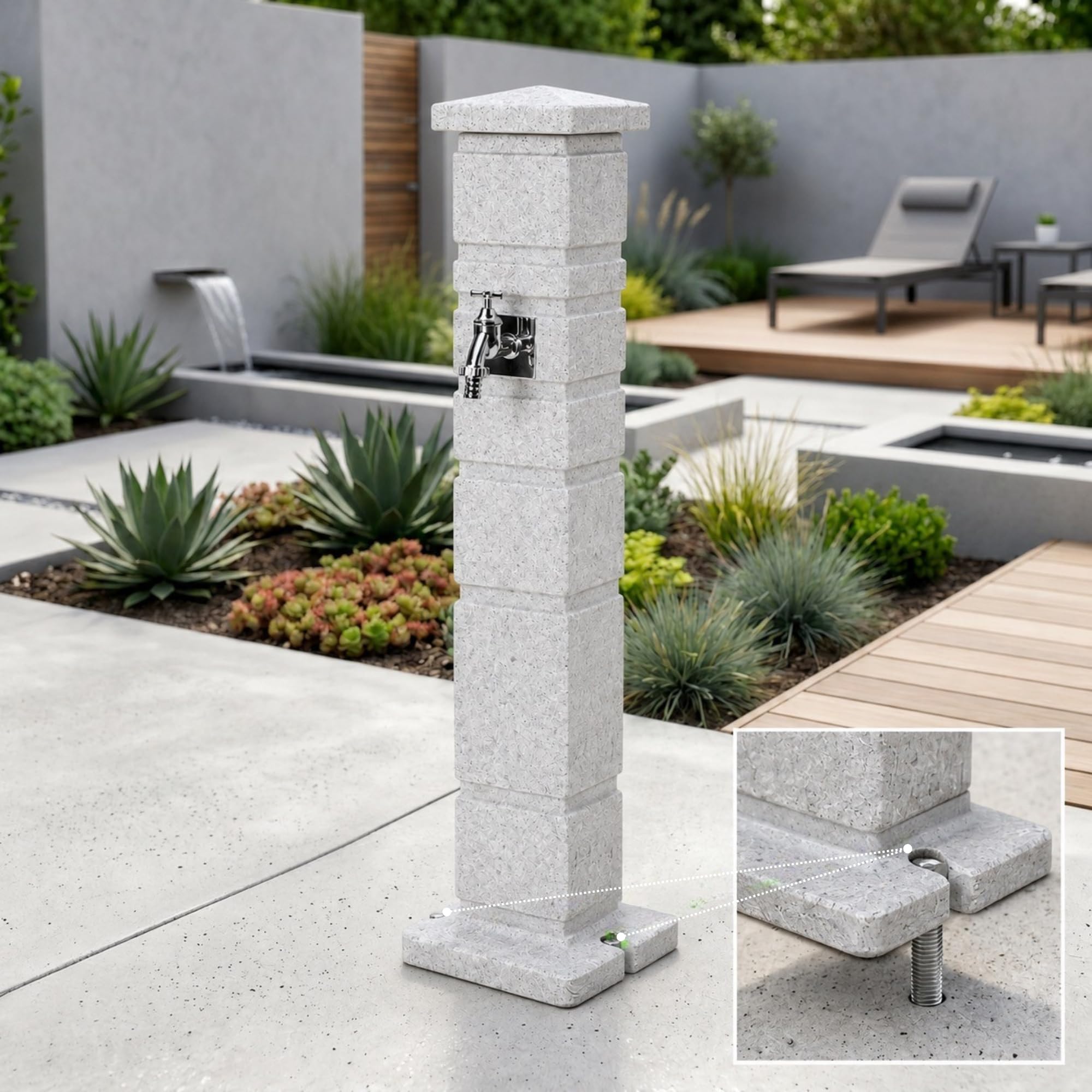 YourCasa Classic Wassersäule Garten Granit-Optik | Römische Wasserzapfsäule mit 3/4 Wasserhahn & Aufbewahrungsbox | 111 cm Standbrunnen Zapfstelle | Witterungsbeständig (Sandstein)