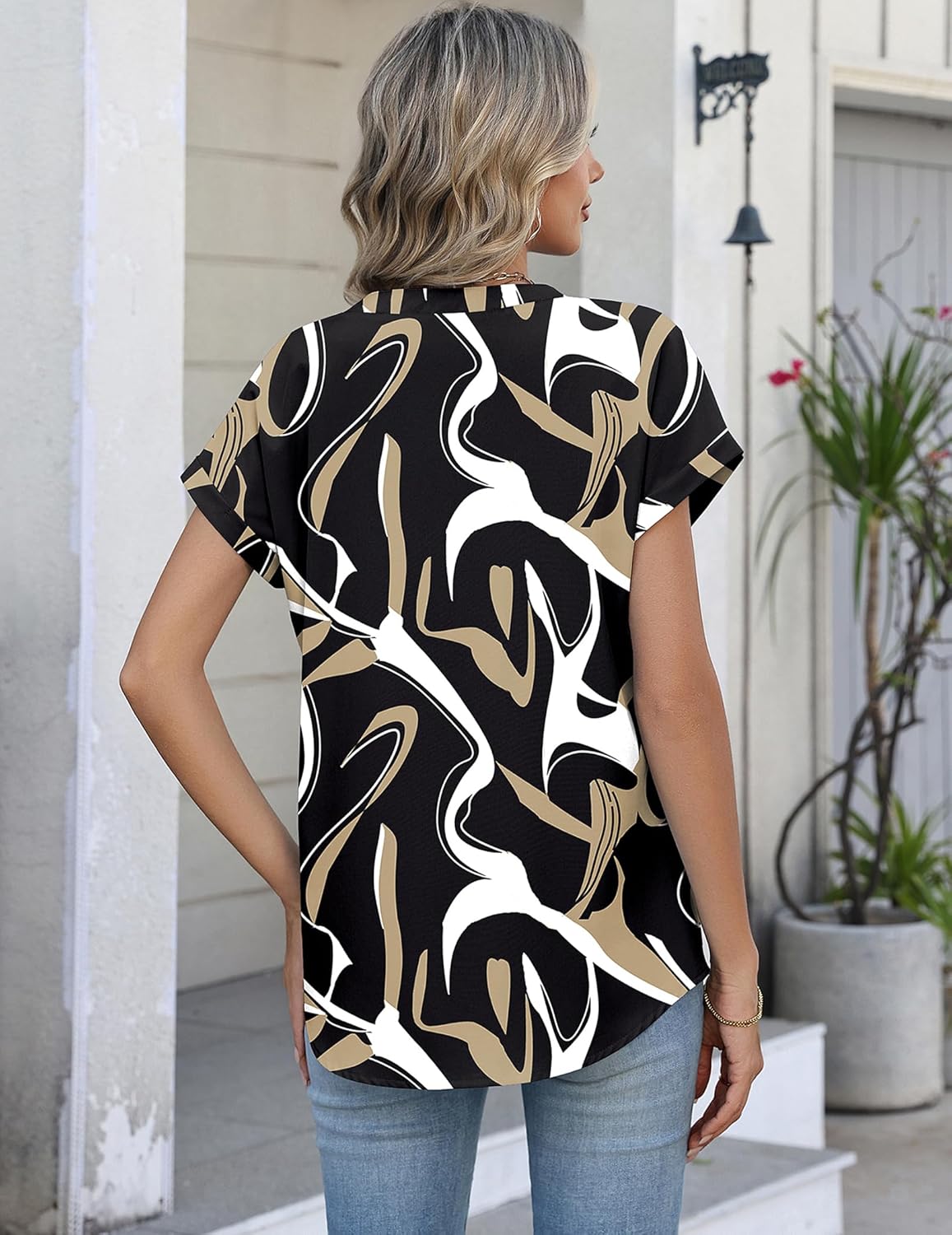 Zeagoo Button Down Shirts for Women Short Sleeve Tops V Neck Collar Blouses Business Casual Outfits S-2XL - Image 5