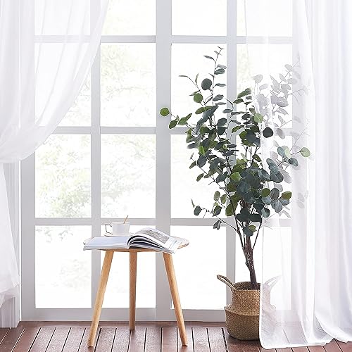 Miniatura 6 de NICETOWN Cortinas blancas transparentes para dormitorio, con bolsillo para barra, textura de lino sintético, panel de cortina de gasa transparente
