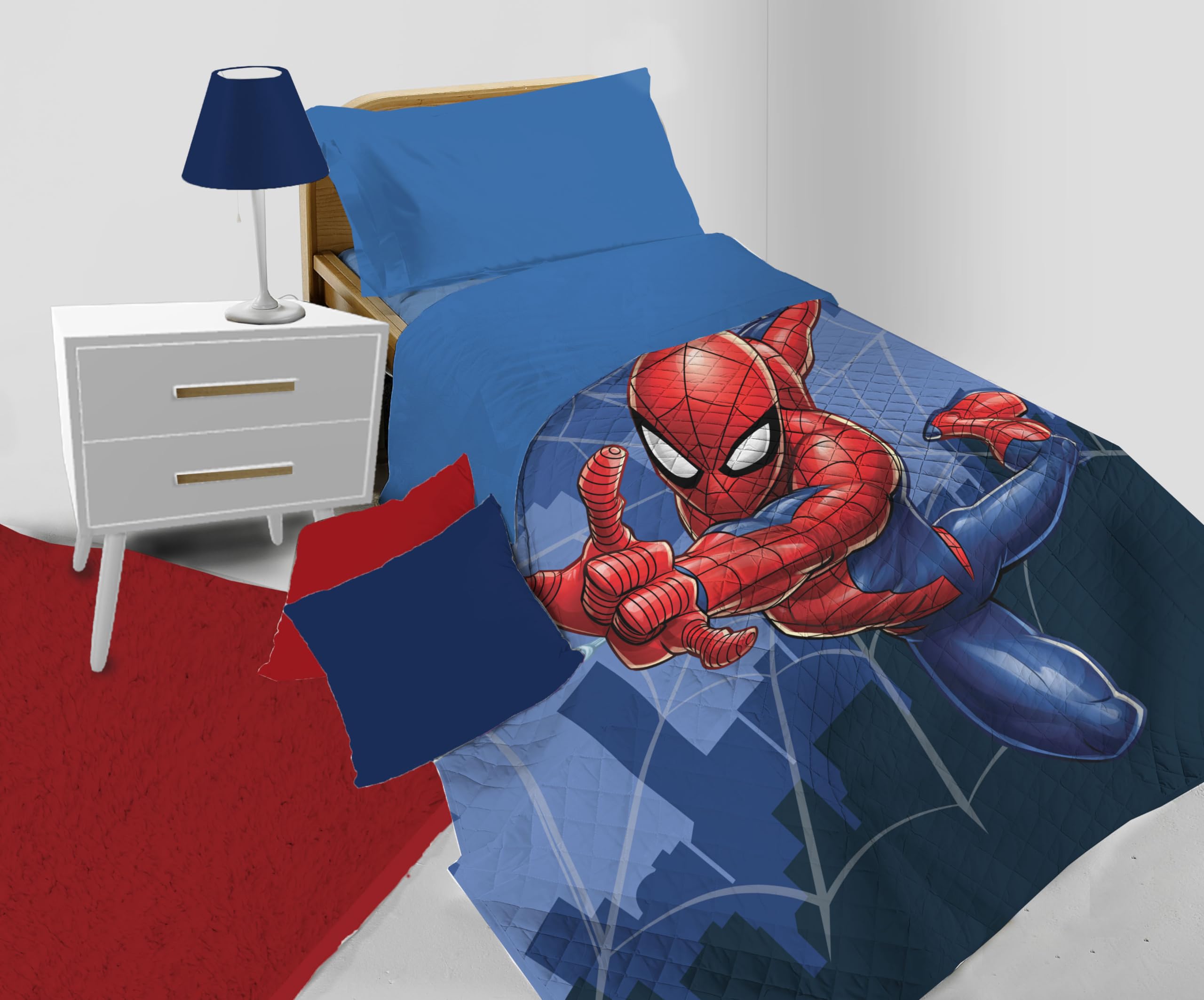 Spiderman - Colcha Acolchada para Cama Individual primaveral, Colcha de Primavera para Cama Individual, Colcha de Entretiempo Acolchada, 100% Microfibra, Producto Oficial Marvel