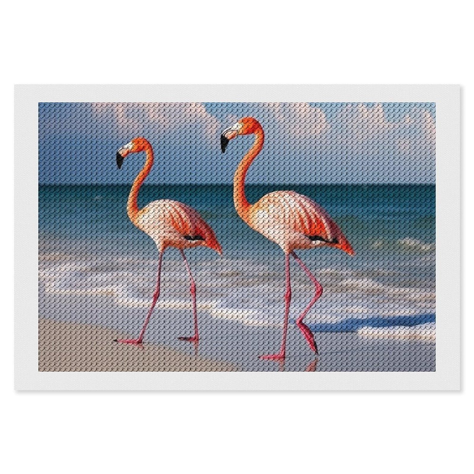 Flamingo On The Beach Diamond Art Kits for Adults, DIY 5D Diamonds Painting Kits for Beginner, Round Full Drill Diamond Dots Painting, 8"x12" Diamonds Pictures Gem Art and Crafts Wall Decor