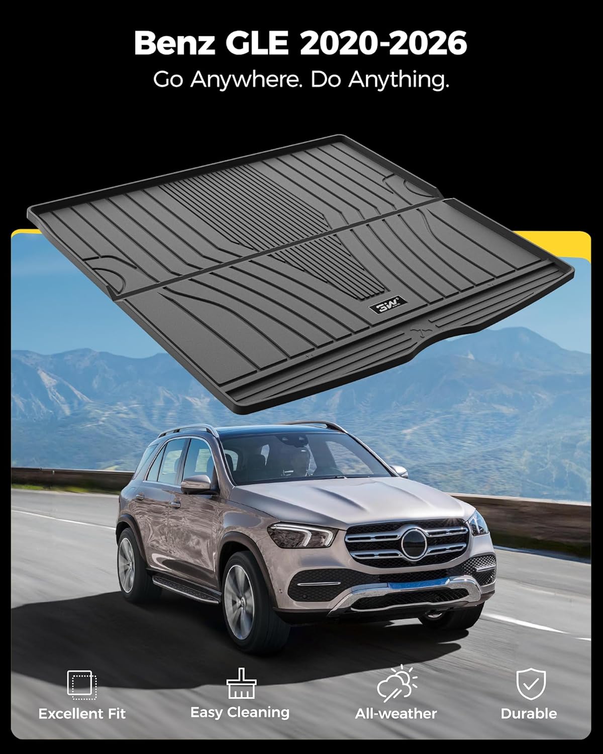 3W Trunk Mat for Mercedes Benz GLE 2020-2026 SUV, 350/43 AMG/450/53 AMG/580/63 AMG S Cargo Liner Heavy Duty All Weathe Custom Fit Trunk Liner for Benz GLE (Not Fit for Coupe) - Image 9