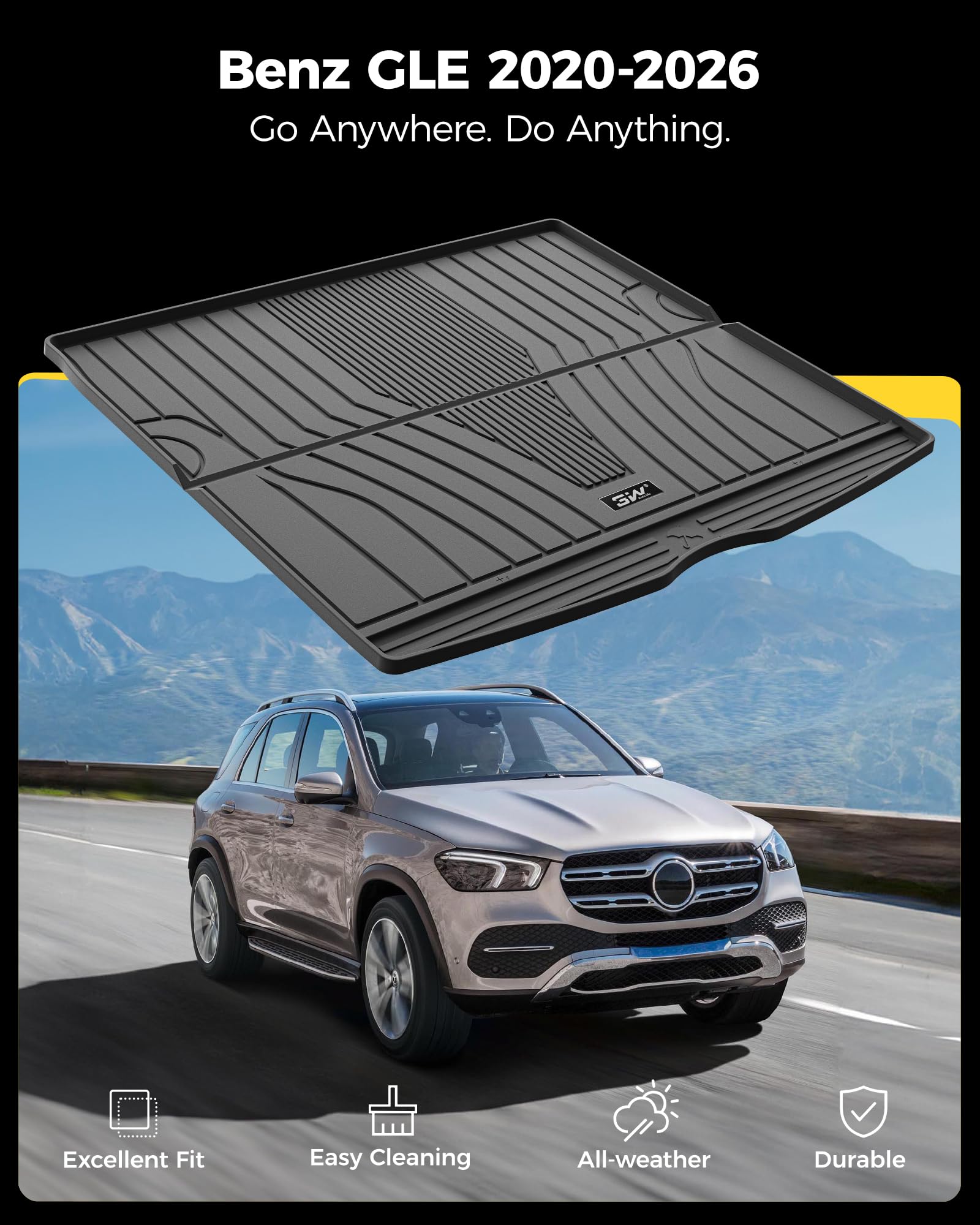 3W Mata do bagażnika Mercedes Benz GLE 2020-2023 Heavy Duty, niestandardowa, czarna