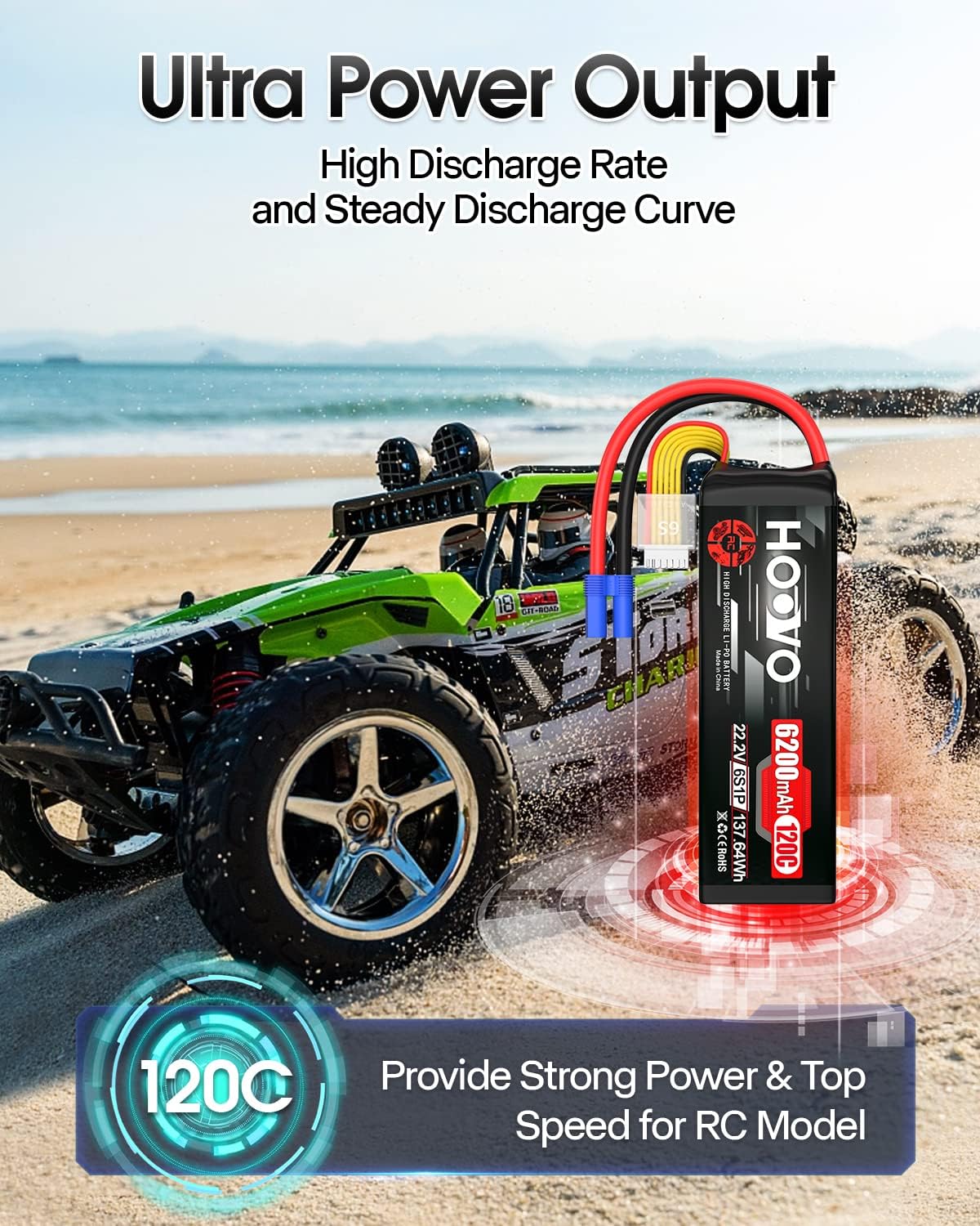 HOOVO 6S LiPo Battery 22.2V 6200mAh 120C with EC5 Plug Softcase RC Battery for RC Car Truck Boat RC Airplane Helicopter RC Vehicle