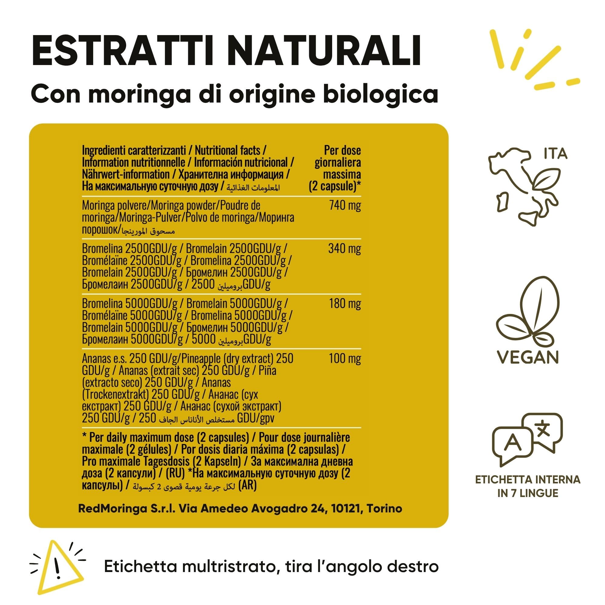 Trattamento Gambe Perfette RedMoringa - Bundle Integratore Ananas e Bromelina 5000GDU | Integratore Mirtillo Nero | Integratore Collagene e Moringa BIO (180 Caps. Drenante + Microcircolo + Collagene)
