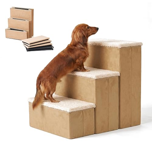 Relaxdays Escalera para Perros, 3 peldaños, almacenaje, 48x40x54 cm Beige