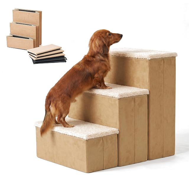 Relaxdays Escalera para Perros, 3 peldaños, almacenaje, 48x40x54 cm Beige