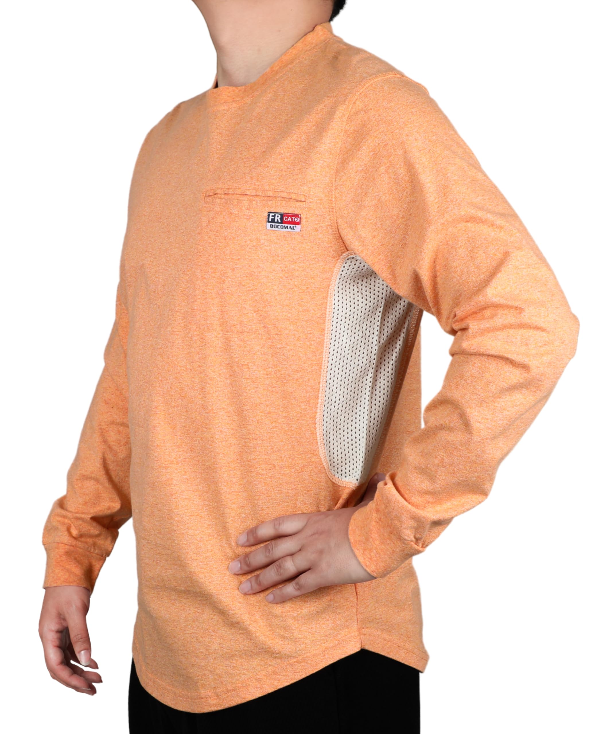 BOCOMAL FR Shirts for Summer Breathable Vented Design 6oz Heather Jersey Flame Resistant Long Sleeve Crew T Shirt