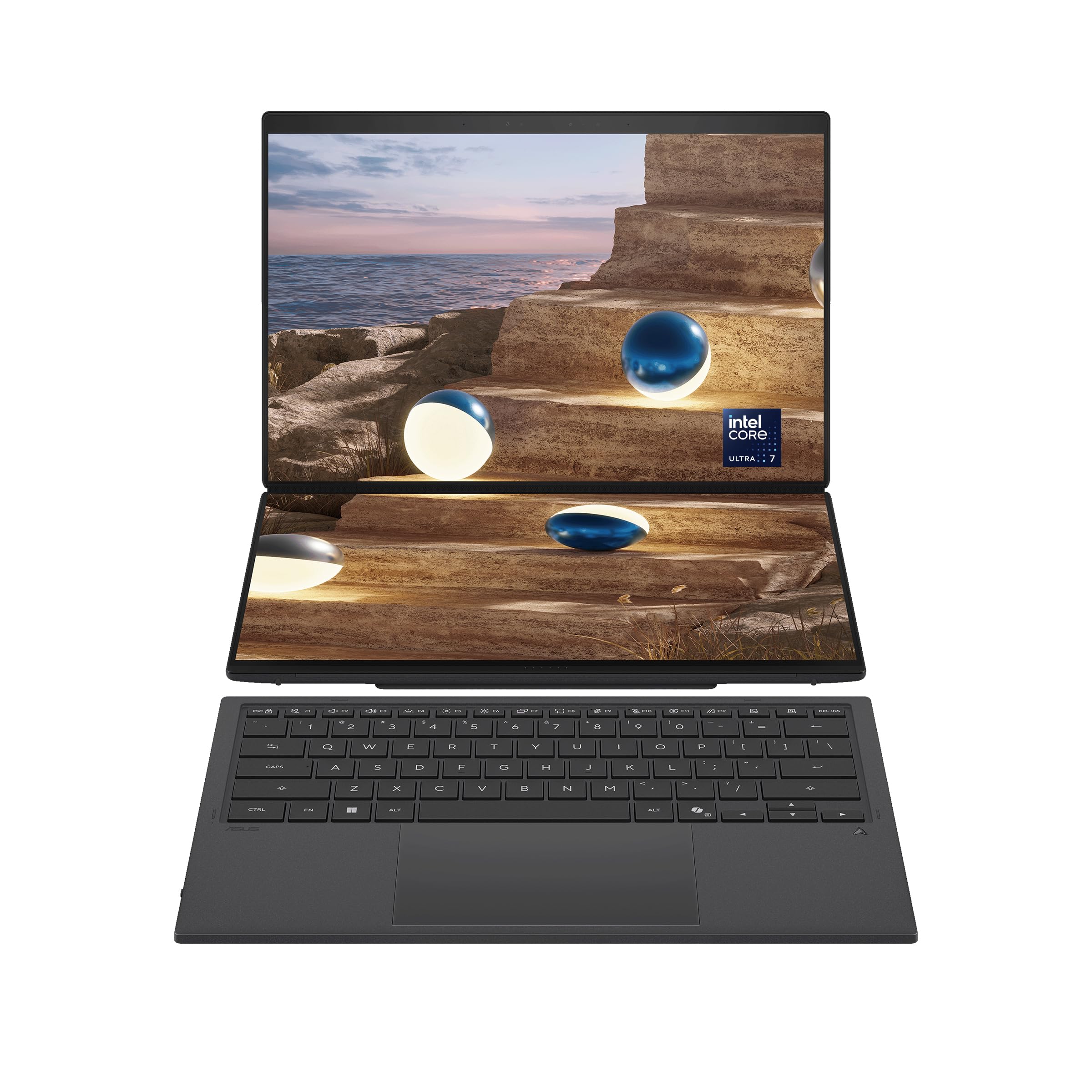 ASUS Zenbook Duo Dual Screen Laptop with Keyboard + Pen (Moher Gray) | Intel Core Ultra 7 355, Intel Arc Graphics, 32GB RAM, 1TB SSD, 2x 14"3K OLED Display, Win11 [UX8407AA-SN062W]