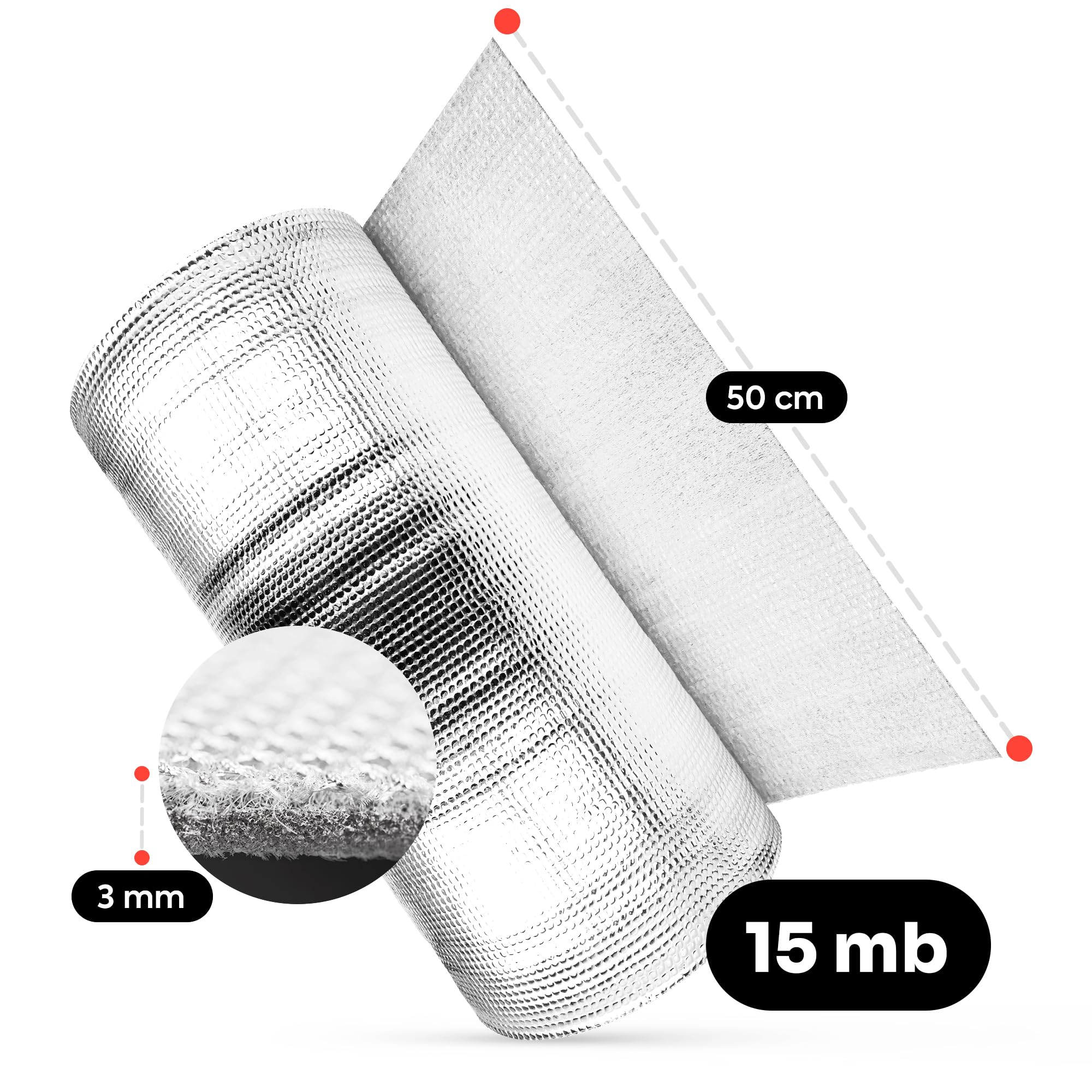 HEIZKÖRPER REFLEXIONSFOLIE 15 M X 0,5 M ISOLIERFOLIE WANDISOLIERUNG REFLEXIONSPLATTE FLOWTOP Reflektionsfolie Isoliermatten 3 mm Thermomatte Alufolie Isolierung Dämmfolie Metallisch