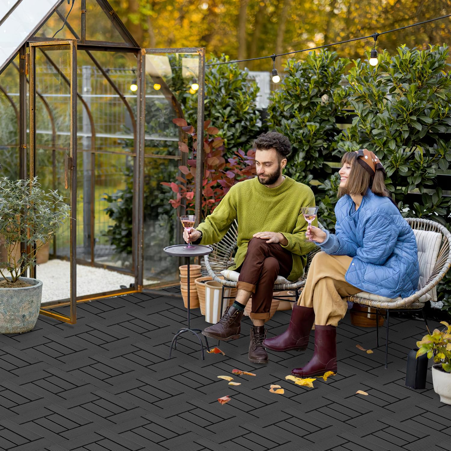 Eulenke Płytki tarasowe z kompozytu WPC, 11 sztuk, 30 x 30 cm, deski tarasowe na balkon, z klikiem, płytki tarasowe o wyglądzie drewna, wykładzina podłogowa, odporna na działanie warunków