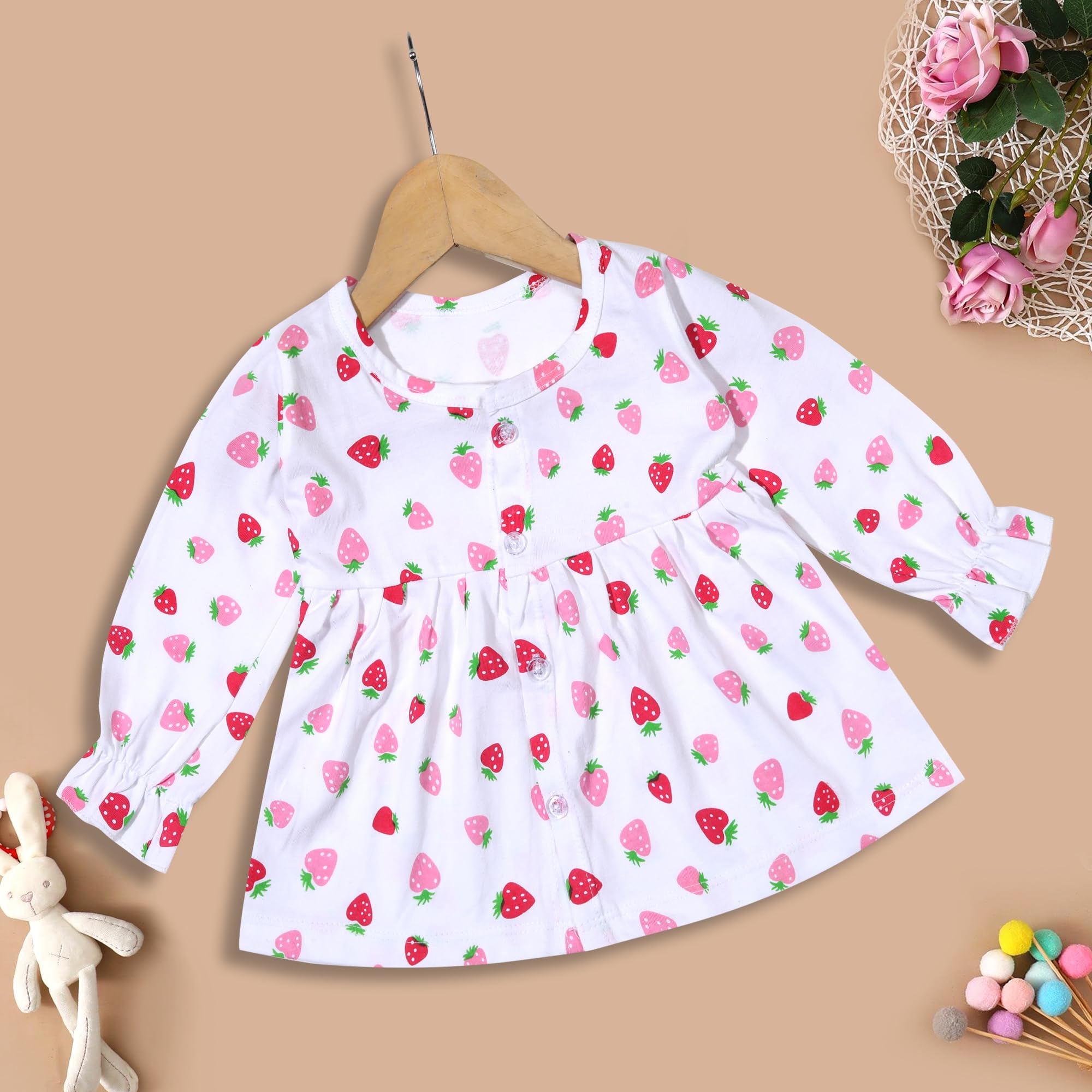KIDEEZGUILD... Baby girls Knee-Length Fit And Flare Frock (SFFP3001_BLUESTARSTRAWBERRYYSTAR_3 Months-6 Months) 3