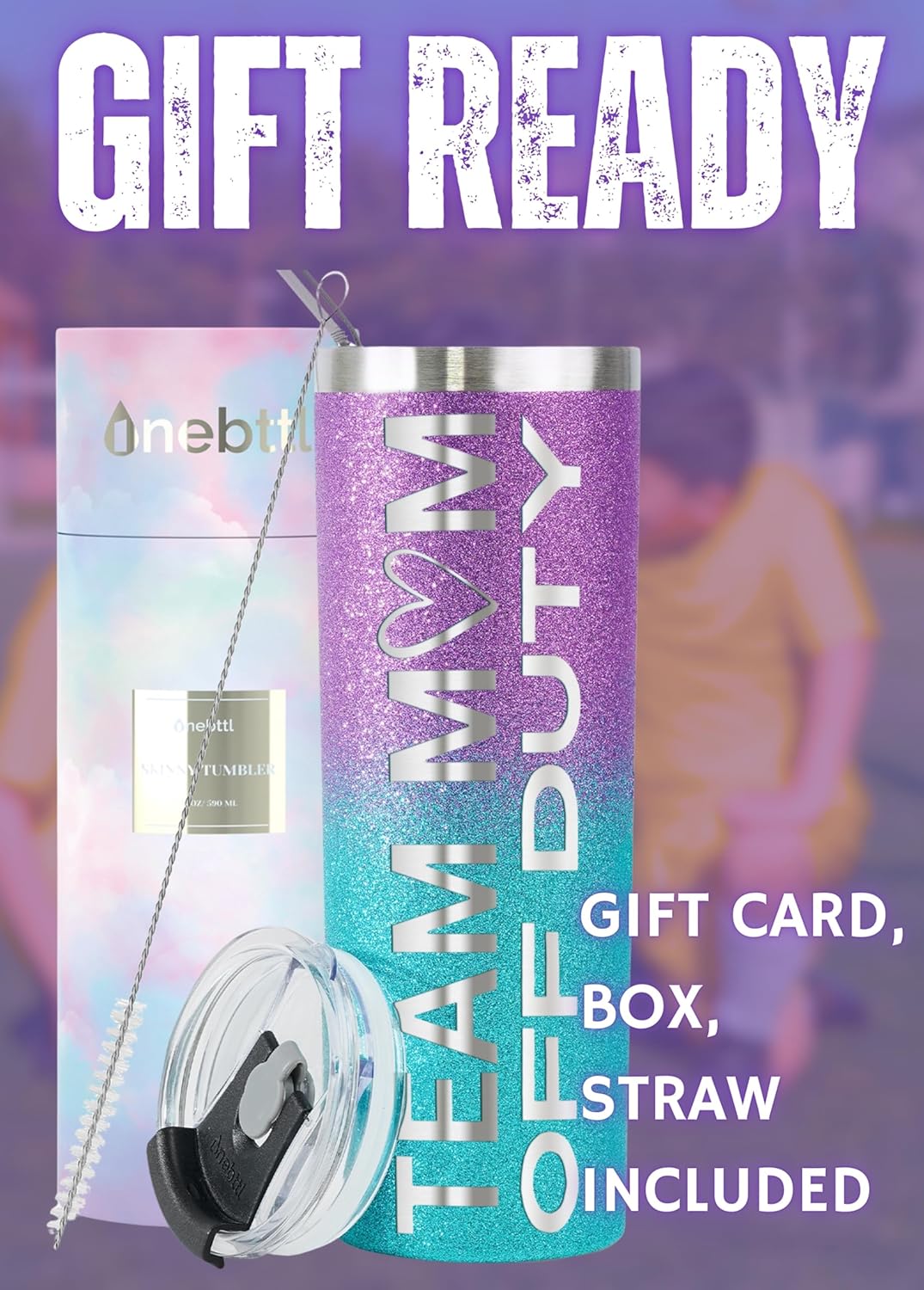 Onebttl Team Mom Gifts for Women, 20oz Skinny Tumblers, Mom Gifts - Base Ball & Soccer, Blue and Purple, Off Duty - Image 7