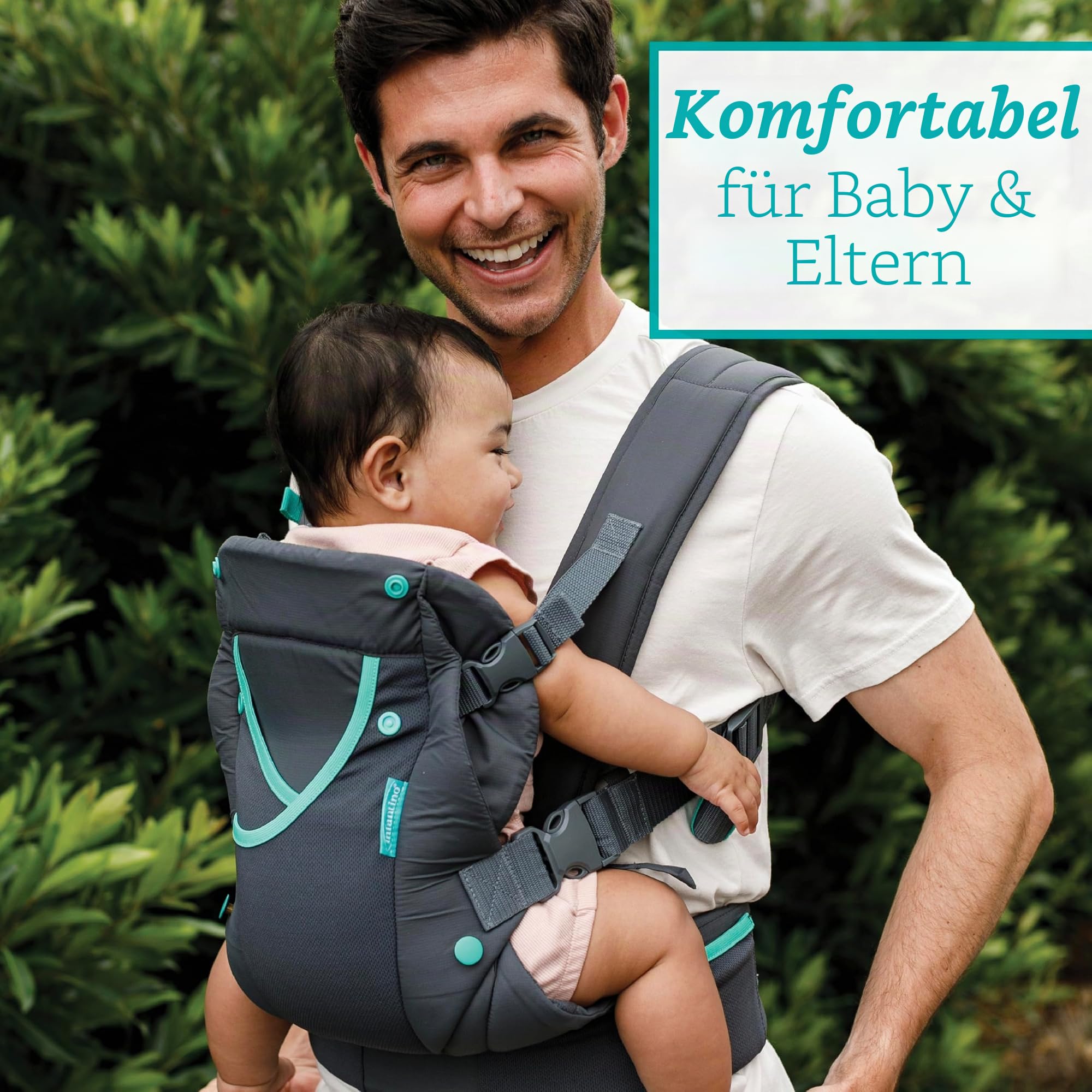 Infantino Carry On Active Babytrage, Ergonomische Multi-Taschen-Babytrage für Neugeborene bis Kleinkinder 3,6–18,1 kg mit Gepolsterten Trägern, Stauraum am Lendengurt, Grau