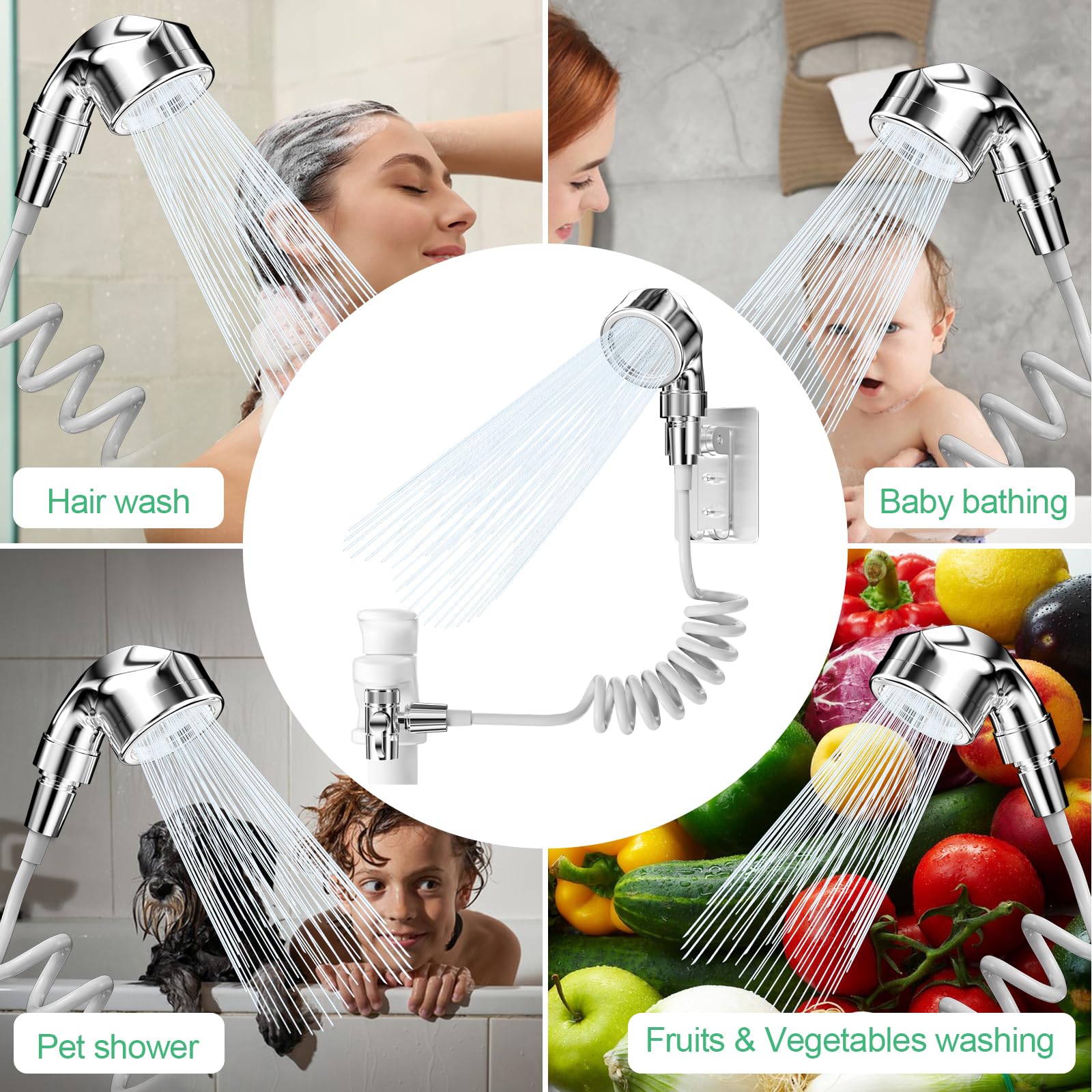 Maxentico Doccetta per Lavandino, Doccino per Doccia, Soffione Doccia con 2m Tubo, Doccino per Bidet Bagno, Doccino Universale per Rubinetti, Perfetto per il Lavaggio dei Capelli, Animali, Cucina