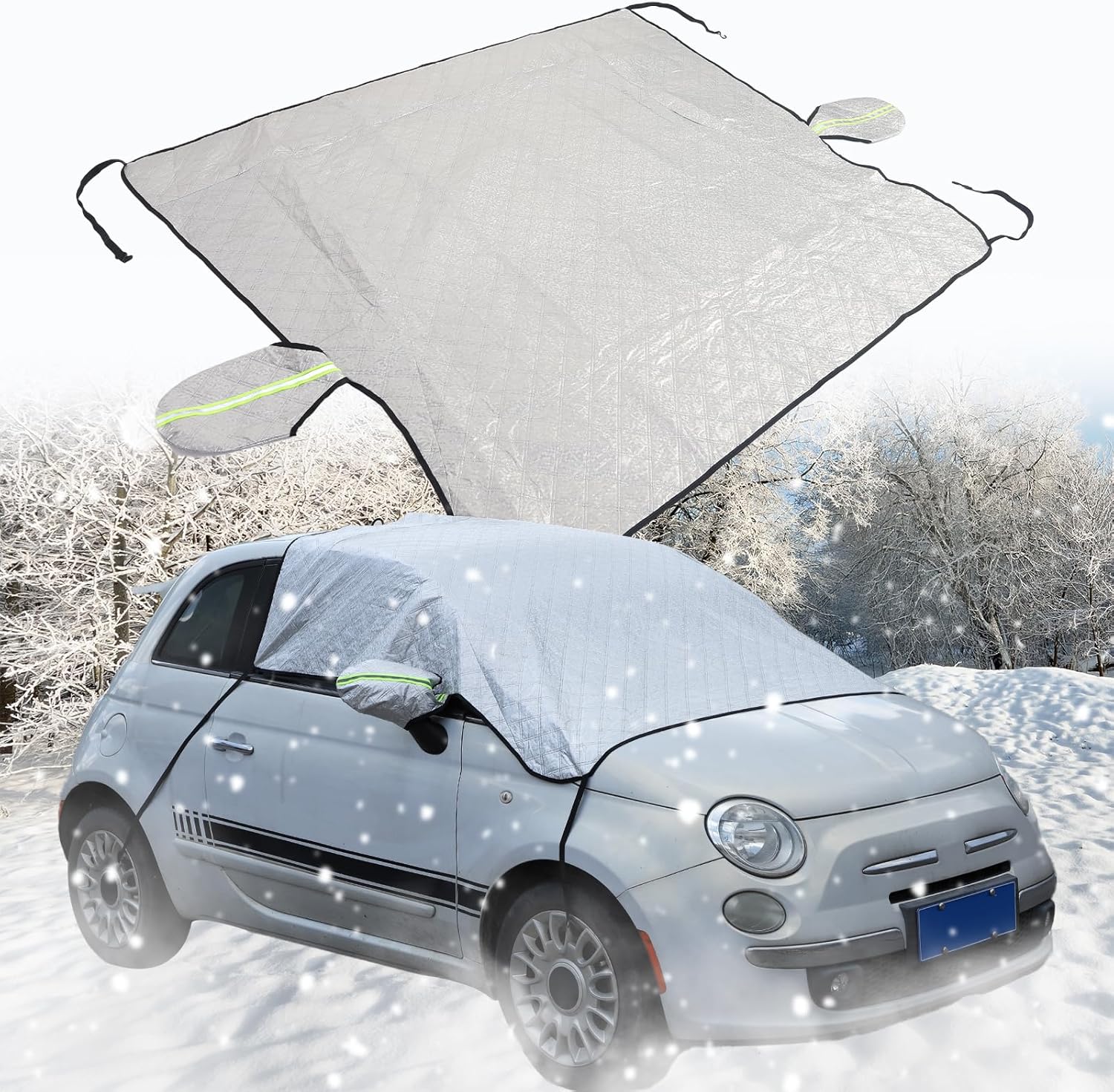 Car Windshield Snow Cover Compatible with Fiat 500/500C 2007-2023 2024 2025, Windshield Cover for Ice and Snow, Windshield Frost Cover Ice Removal Wiper Protector, Windshield Snow Ice Cover (Style A)