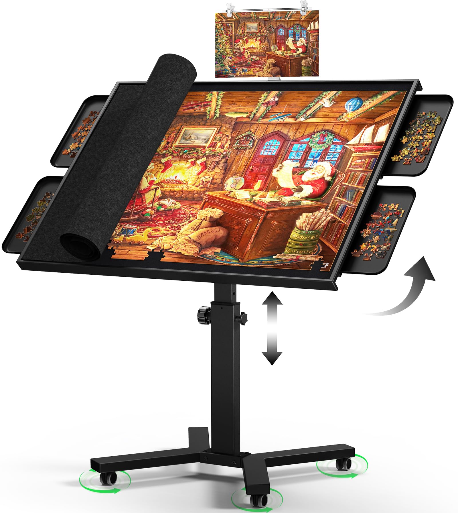 2000 pieces jigsaw puzzle table with drawers & legs, 41.34"x29.53" metal adult puzzle table (stability tested & ergonomic), adjustable height & tilt angle, wooden puzzle board with wheels & cover