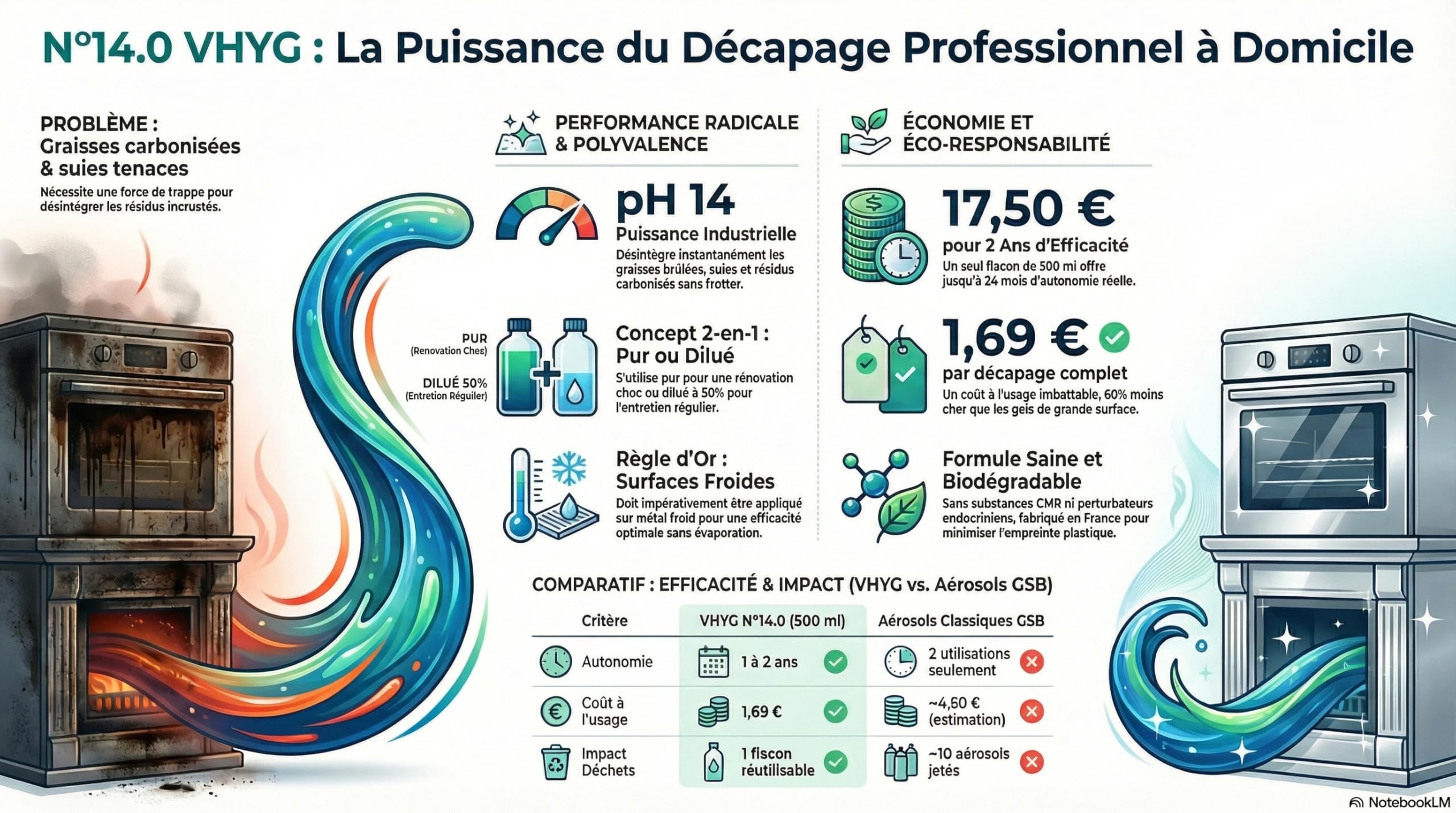 N°14.0 Four Barbecue Concentré – Graisses Cuites 10 Décapages Plancha | 1,69€/décapage, 1 à 2 ans d'utilisation, sans CMR ni perturbateurs endocriniens, sain pour animaux, fabriqué en France