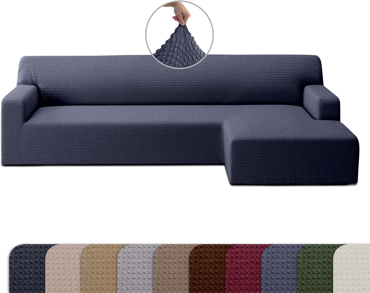 COVER QUEEN Sectional Couch Cover for L-Shaped Chaise Sofa, 1-Piece Washable Furniture Protector, Super Stretch Fabric, Pet Friendly for Dogs and Cats, Gallant, Gray, Right-Facing Chaise