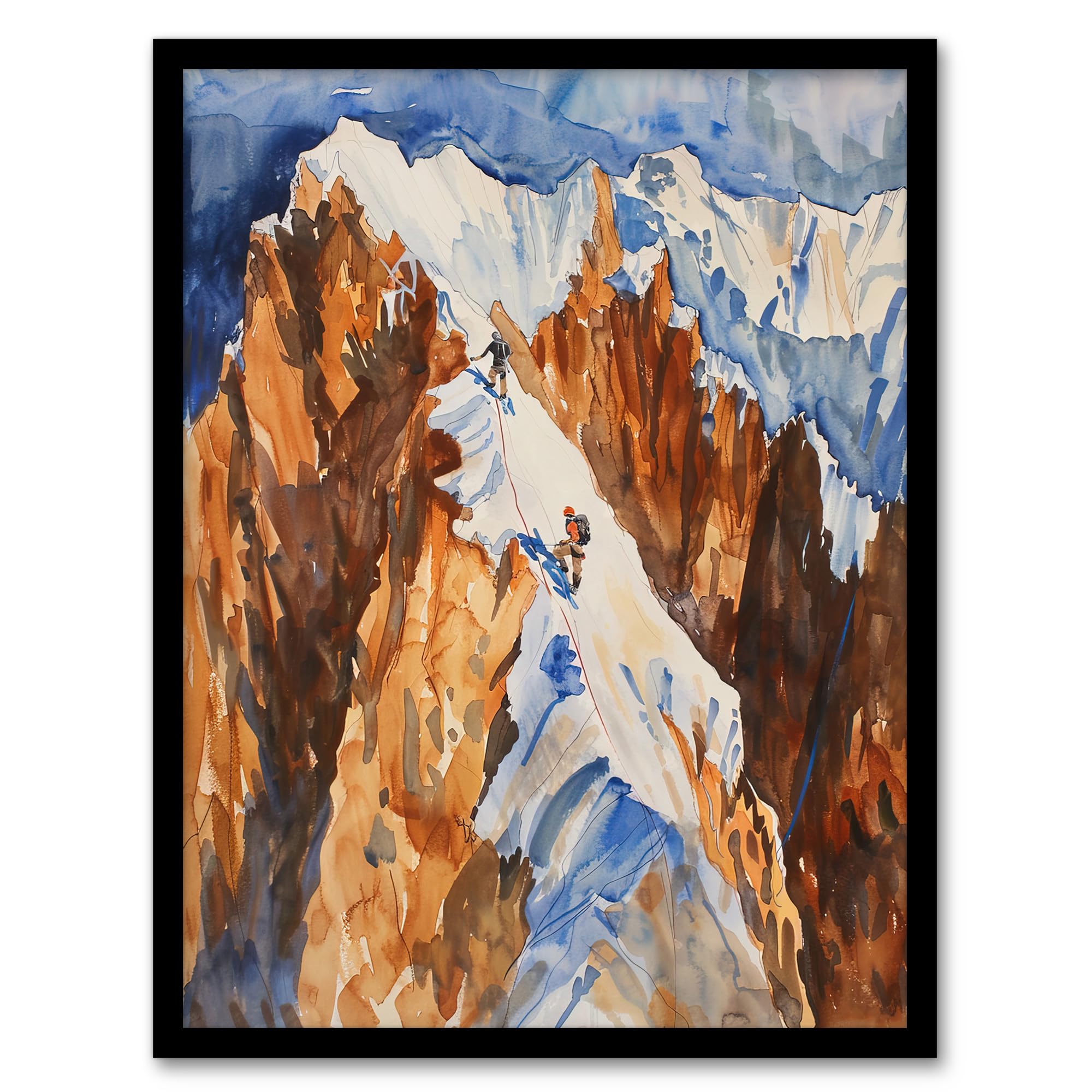Artery8 Mountain Climbing Sport Summit Snow Climbers Living Room Artwork Framed Wall Art Print 18X24 Inch